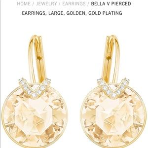 SWAROVSKI EARRINGS, LARGE, GOLDEN, GOLD PLATE